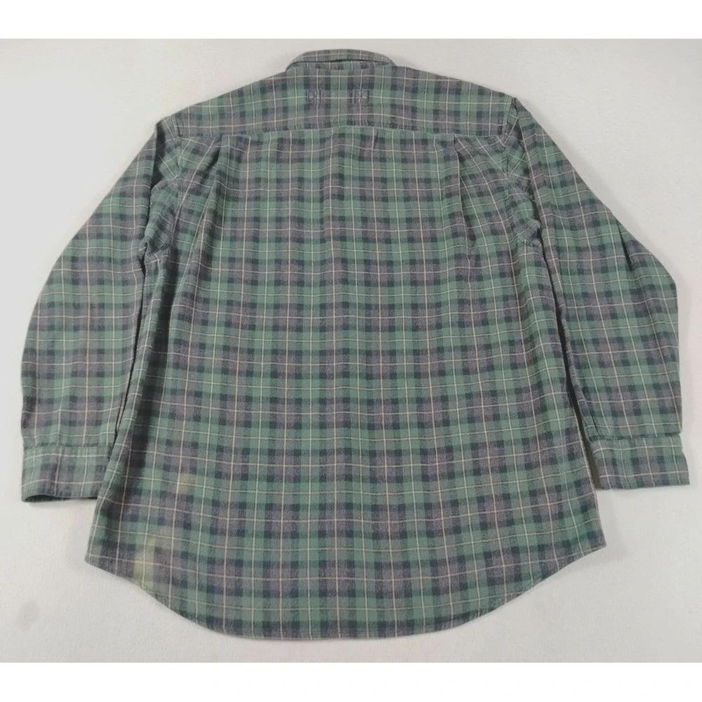 Duluth Trading Co Free Swingin Flannel Shirt Mens Large Green Plaid Workwear